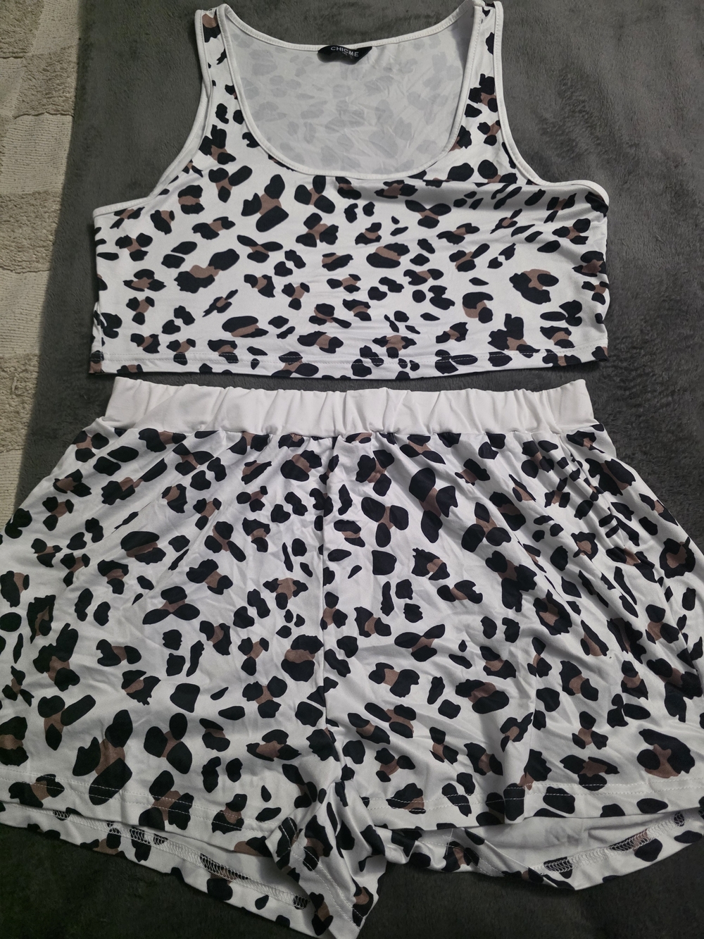 SHEIN White Leopard Print Crop Tank & Shorts Pajama Set - White, Brown, Black